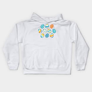 Egg Pattern | Blue Yellow Orange | Stripes Clouds Flowers Dots | White Kids Hoodie